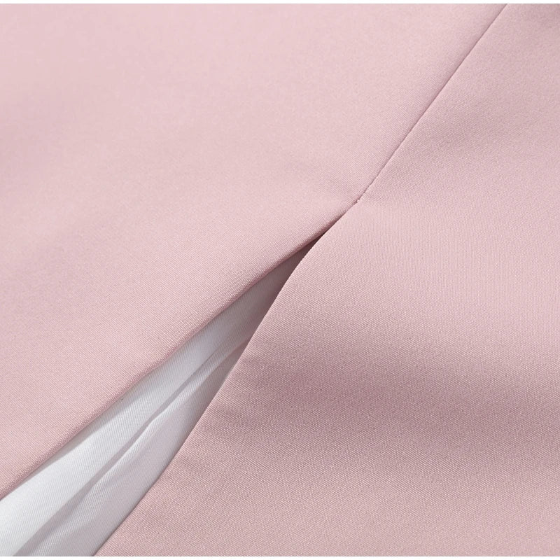 Chic Single Breasted Women's Dress Short Sleeve Slim Female Long Dresses 2026 Spring Summer Elegant Party Front Split Lady Robe