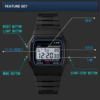 F-91W LED Electronic Watches for Women Men Waterproof Children's Led Sports Watch