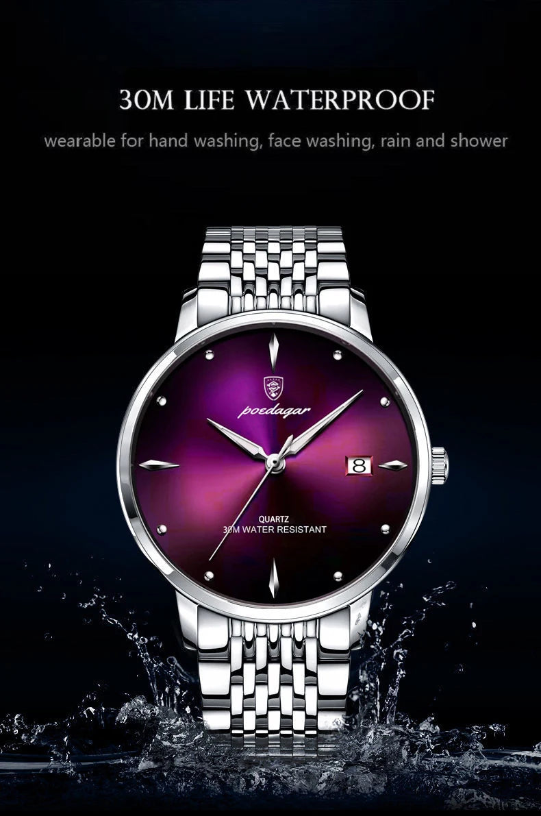 POEDAGAR Luxury Sports Men Watch Waterproof Luminous Stainless Steel Date Wristwatch For Man Quartz Clock Business Men's Watches