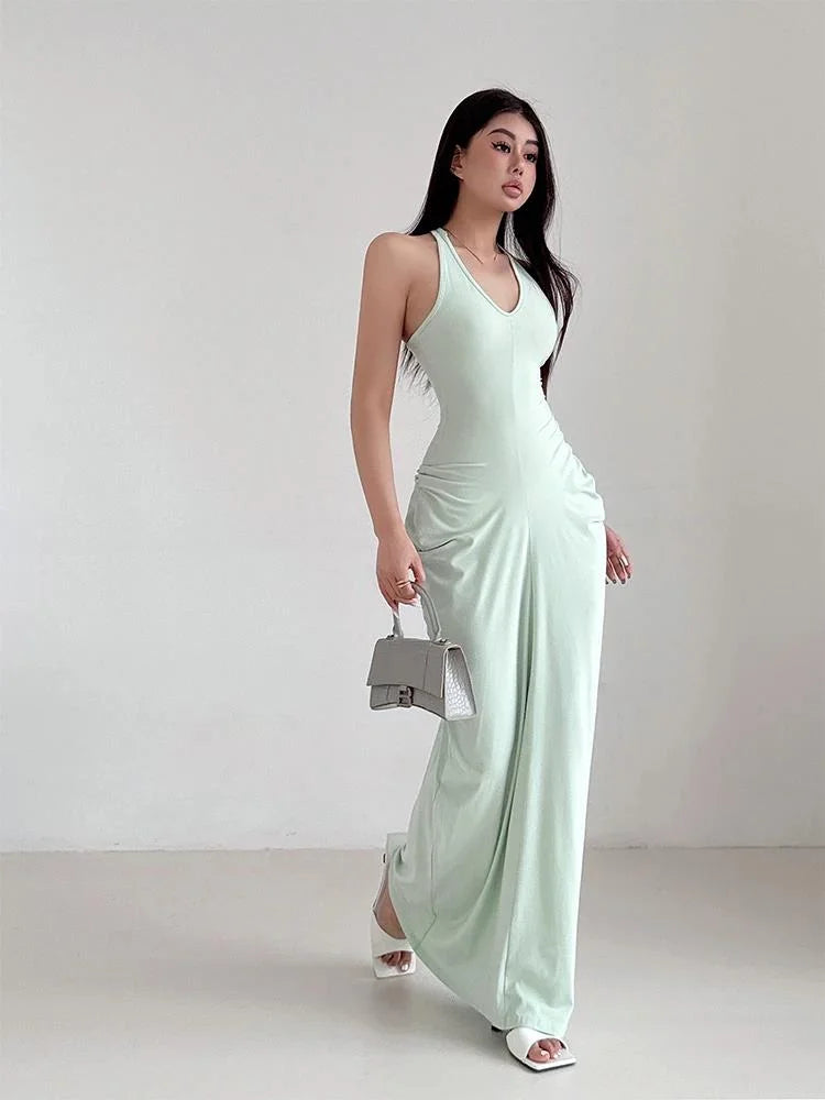 Racerback Tank Top Dresses Chest Large Waist Fold Black Sexy Dress Elegant For Women Fashion Sexy Women Robe 2024 New 4BMV