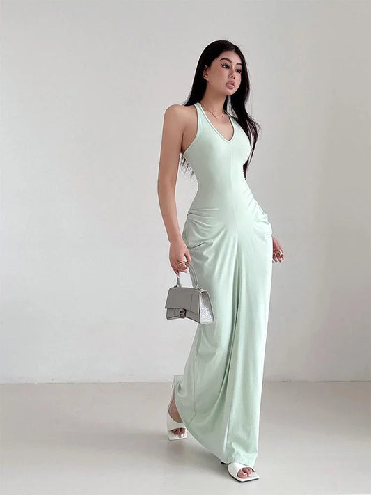 Racerback Tank Top Dresses Chest Large Waist Fold Black Sexy Dress Elegant For Women Fashion Sexy Women Robe 2024 New 4BMV
