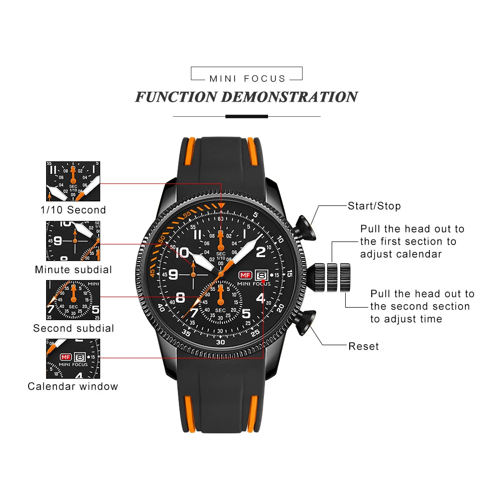 MINI FOCUS Electronic Quartz Mens Watches Auto Date Wristwatch Water Resistant Clock Gift for Men relogio masculino 0379G
