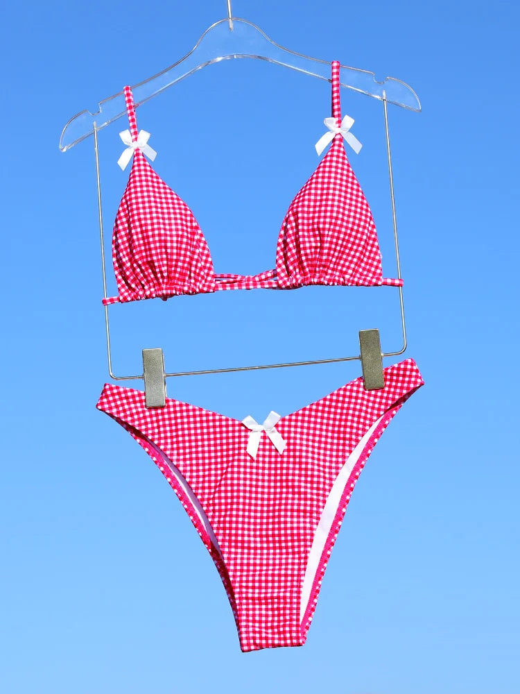 Triangle Bikinis Bow Swimsuit Women Sexy Swimwear Bandage Bikini Set Summer Biquini Female Beachwear Low Waist Thong Swimsuits
