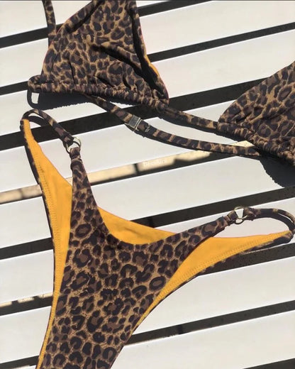 Sexy Leopard Bikini Suit Women Strap Push Up Swimsuit Three Points Bikini Set Low Waist Swimwear Women Summer Backless Beachwear