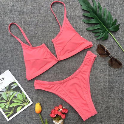 Splicing Denim V Shaped Thong Bikini Women Swimsuit Female Swimwear Two Pieces Bikini Set Bather Push Up Bathing Suit Swim Lady