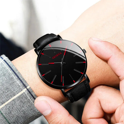 3PCS/Set Fashion Men's Watch Casual Leather Band Quartz Wristwatch Men Business Watches Bracelet Necklace Set