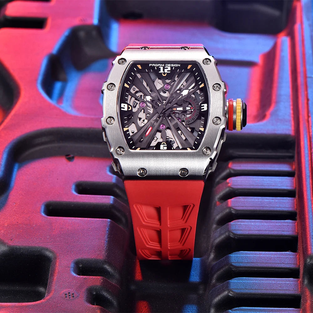 PAGANI DESIGN  Luxury Mens Quartz Watches Barrel Shape Waterproof Wrist Watch For Men VH65 Silicone Luminous Sapphire Mirror