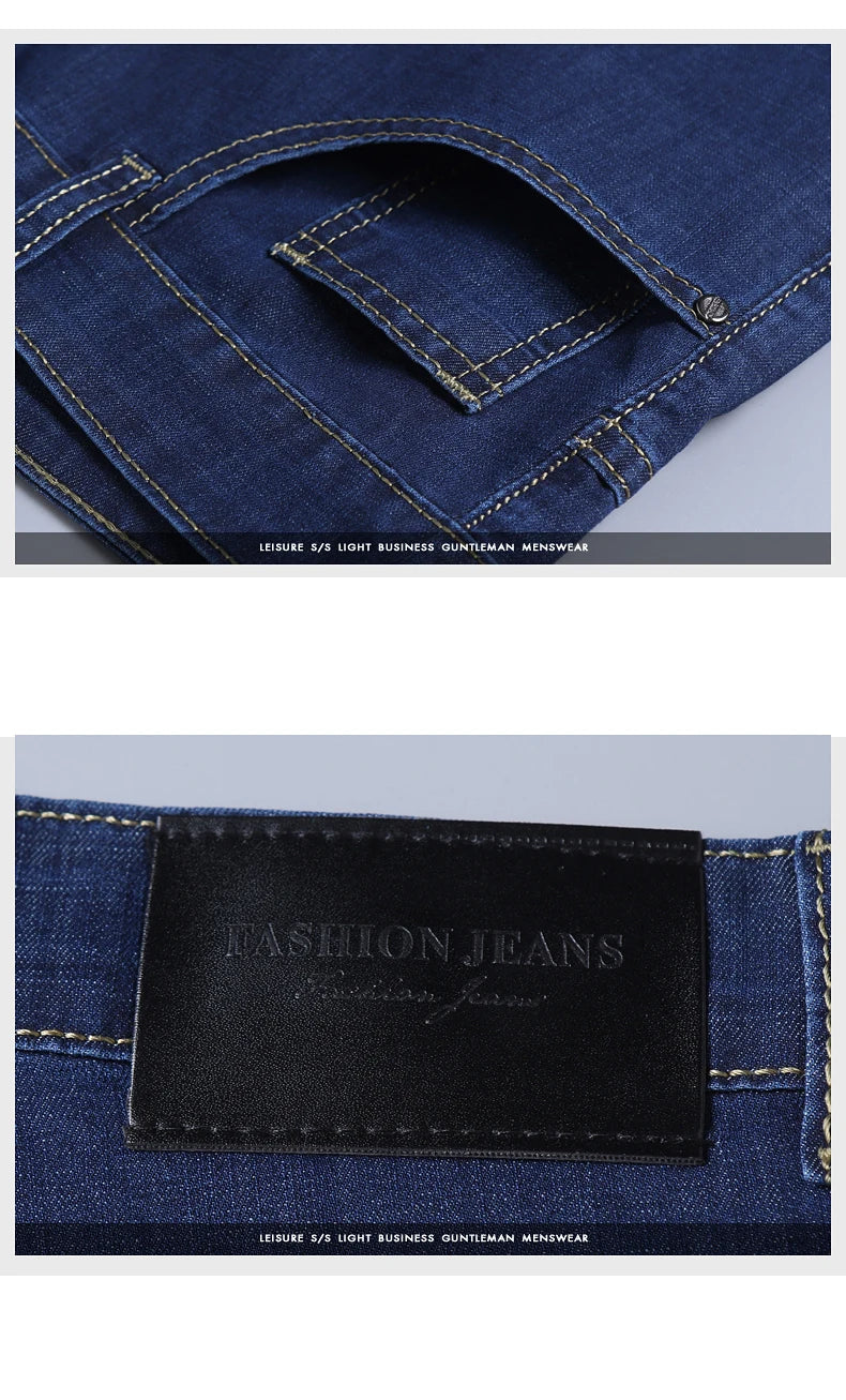Summer New Elastic Men's Jeans Fashion Comfortable Business Straight Stretch Cotton Casual Denim Pants Brand Male Thin Trousers