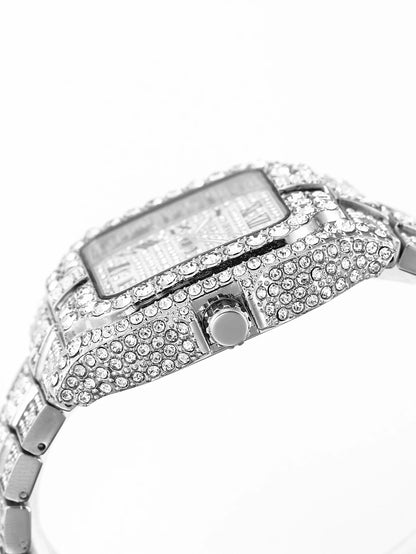 Luxury diamond watches for men Hip Hop Style Bling Bling Iced Out Wristwatch Fashion Square Stainless Steel Waterproof Clock 202