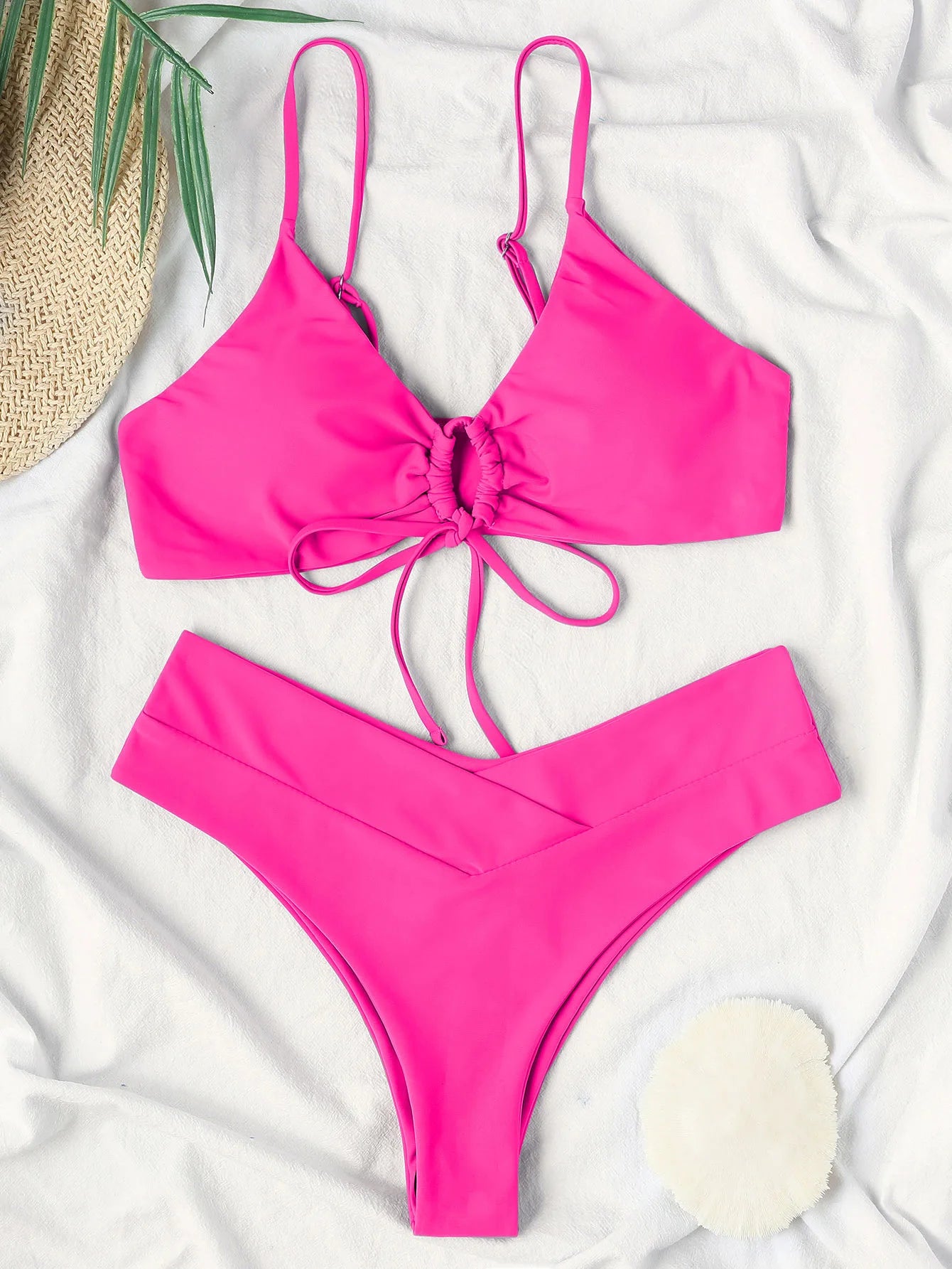 New High Elastic Bikini Set for 2025 Summer Two Pieces Solid Color Lace-up Sexy Women Swimsuit Beach Bathing Suit Swimwear