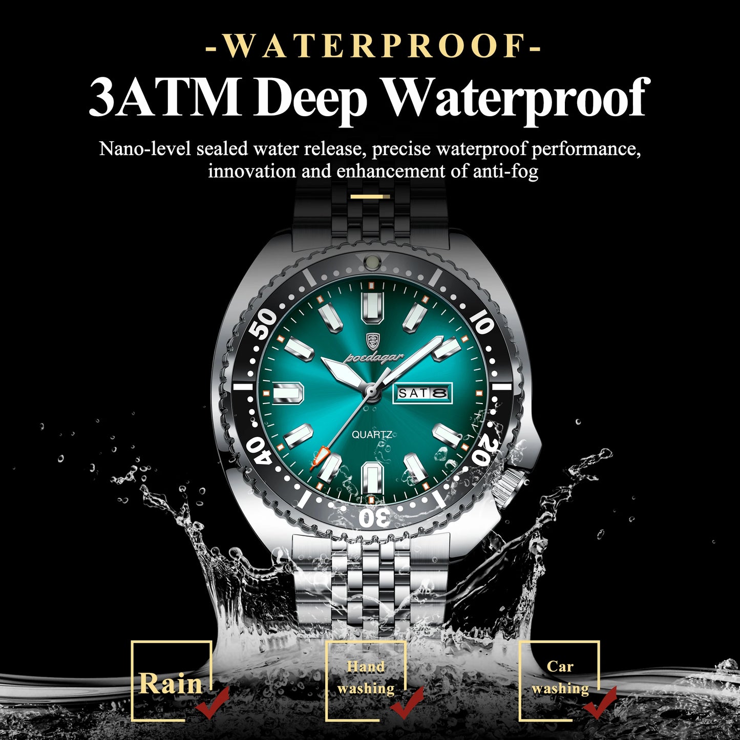 POEDAGAR Luxury Brand Men Clock Date Week Fashion Quartz Male Wristwatch Luminous Waterproof Stainless Steel Men's Watches Reloj