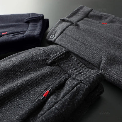 Spring Men's Casual Pants Business Fashion Elastic Waist Slim Fit Stretch Thick Gray Black Cotton Trousers Male