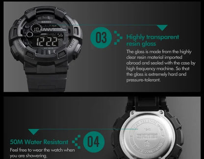 SKMEI 1243 Men Multifunction 5Bar Waterproof PU Strap LED Display Watches Chrono Digital Watch reloj hombre Outdoor Sport Watch