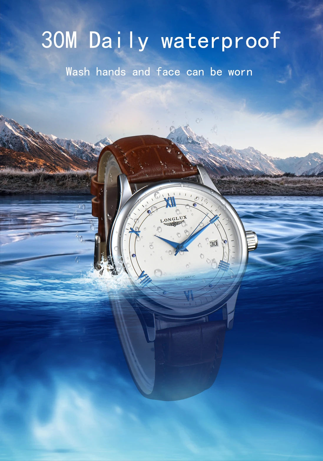 Men automatic watch simple mechanical watches  date waterproof fashion leather gift
