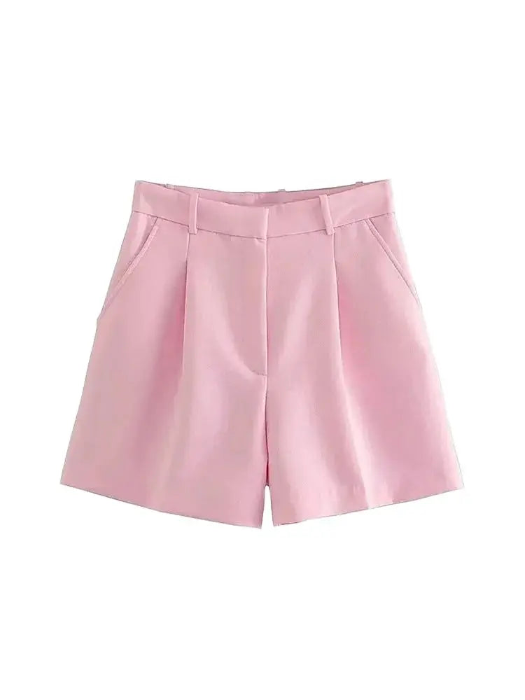 Women Fashion Side Pockets Front Darts Bermuda Shorts Vintage High Waist Zipper Fly Female Short Pants Mujer