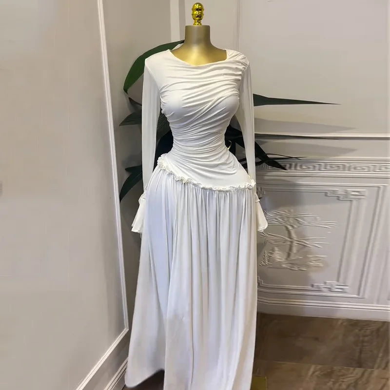 CM.YAYA Women Full Sleeve O-neck Elegant Long Dress Edible Tree Fungus Sweet Holiday Beach Evening Sexy Party Dresses Vestidos