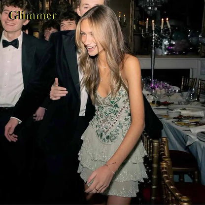 Glimmer Chic Mini A-line Cocktail Dresses with Rhinestones Spaghetti Straps Short Party Dresses Formal Party Gown Customized