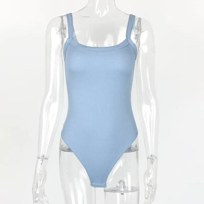 Strap Solid Bodycon Sexy Body Casual Basic White Summer Bodysuit Women Tops Sleeveless Sheer Bodysuits Jumpsuit Slim