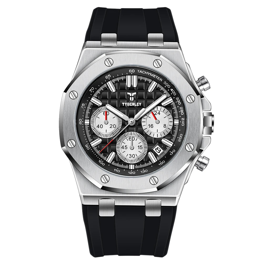 2025 New TYBERLEY Men's Watches Top Brand Luxury Quartz Watch Men Chronograph Wristwatches Sports Waterproof Luminous Grid Clock
