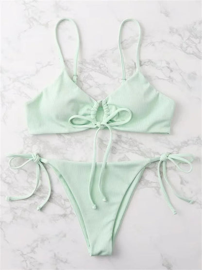 2024 Sexy Bikini Women Low waist Swimsuit Female Solid Brazilian Bikinis Set 2 Pieces Swimming Beach Bathing Suit New Beachwear