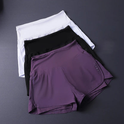 Women's 2 in 1 Shorts with Pockets - Lightweight Breathable Loose Anti-Disclosure Split Side for Yoga Running Gym