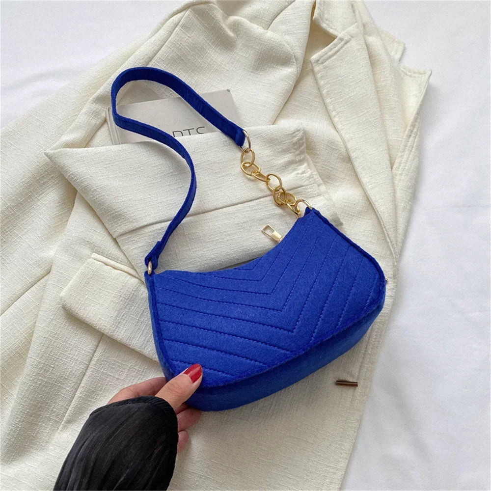 Women's Mini Felt Shoulder Bag - Ergonomic Underarm Saddlebag Purse Shoulder Pouch Simple Light Weigh Underarm Bag