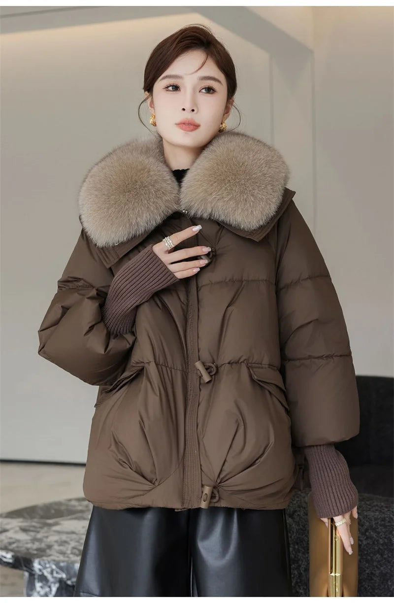 2024 Winter New Short Down Cotton Jacket Women Korean Loose Cotton Jacket Women, Oversized Wool Collar, Thickened Cotton Coat