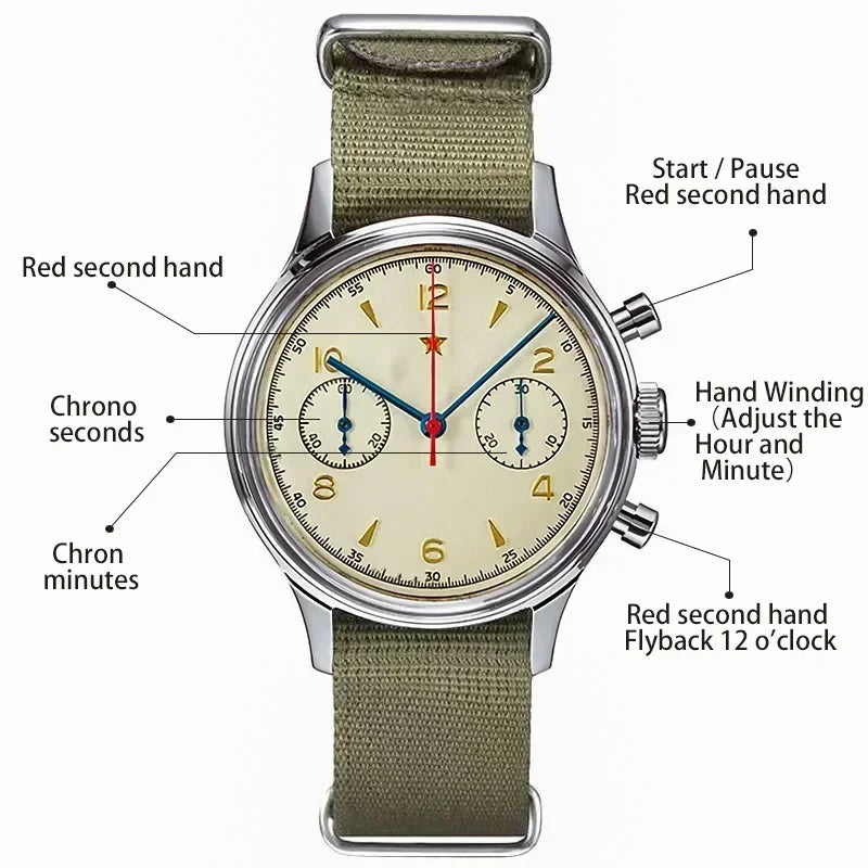 Men's watches 1963 pilot watch 42mm waterproof retro quartz chronograph