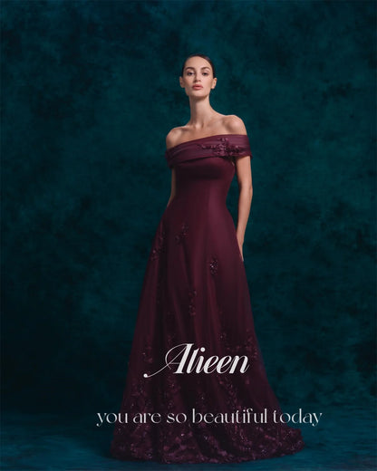 Aileen Flowers Elegant Party Dresses 2025 Boat Collar Very Luxurious Evening Dresses for Special Occasions Vestidos De Festa