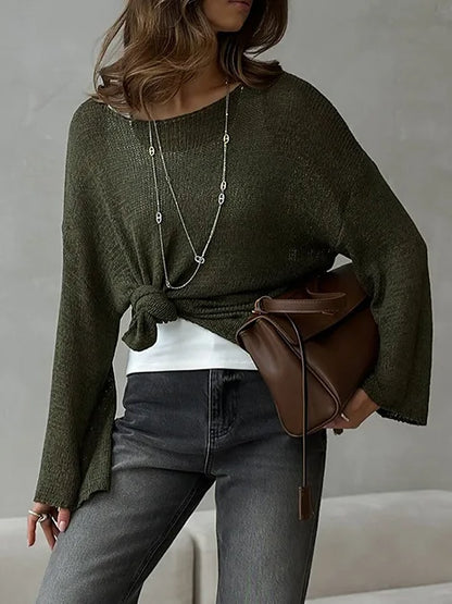 Bornladies Simple Solid Color Long Sleeved Sweater Women's Spring Knitted Hollow Top Loose Versatile Casual Sweater Pullovers