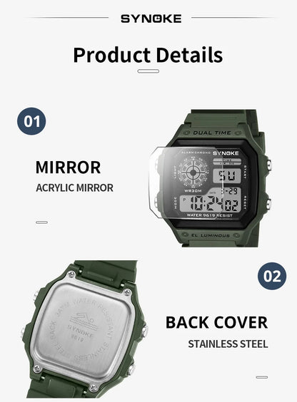 SYNOKE Digital Watches Men Sports Luminous Multifunction Waterproof Chrono Wristwatch Outdoor and Running Student Seven Light