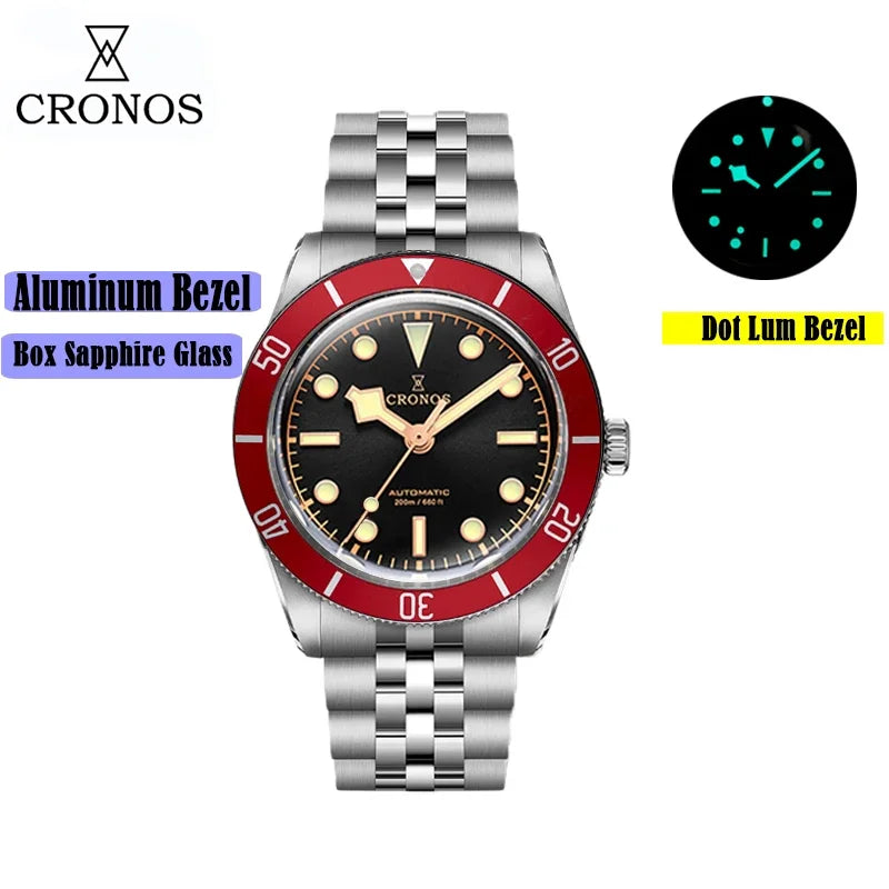 2025 Cronos Luxury Men's Watches 37mm Diver BB54 Vintage Automatic Matt/ Aluminum Bezel Female End Links Sapphire 20 Bar L6033