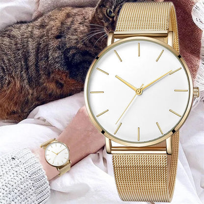 Top Brand Luxury Watches Women Fashion Stainless Steel Mesh Belt Quartz Wristwatch Simple Casual Ladies Clock Gift Montre Femme