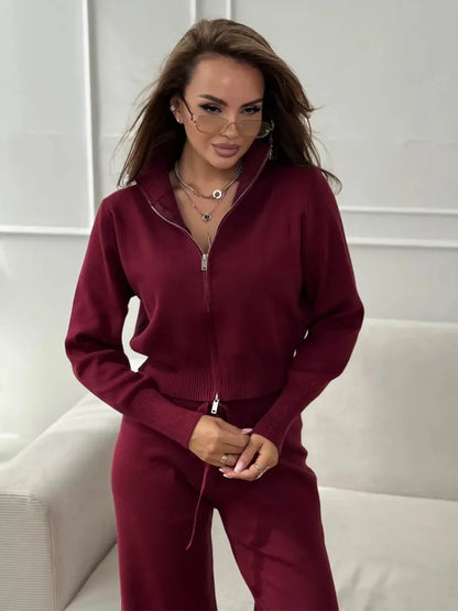 Blubelle Women's New Autumn Winter Zip Up Knit Set Trendy Slim Fit Cardigan Pants Chic Commuting Sweater Outfit