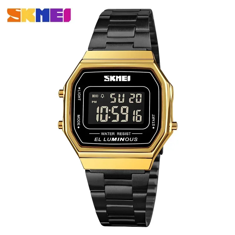 SKMEI 1647 Casual Simple Mens Wristwatches Stainless Steel Band Waterproof Watch Men reloj hombre Retro LED Digital Male Watches