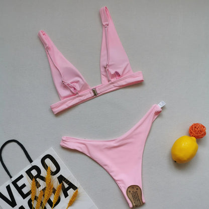 2023 New Sexy Solid Bikini Women V-neck Swimwear Two Pieces Swimsuit Female Low Waist Bikini Set Brazilian Bathing Suit Bathers