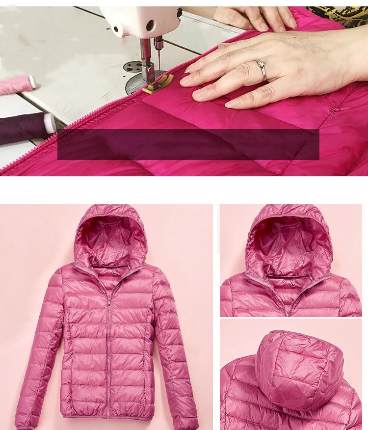 Plus Size Thin Light Down Jacket Women 2023 Autumn Winter Slim Short Hooded Warm White Duck Down Coat Women Outerwear Streetwear