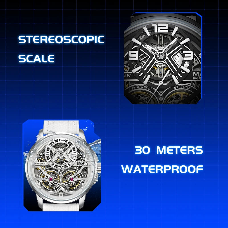 Mark Fairwhale Fashion Watches Mens Silicone Strap Waterproof Automatic Skeleton Mechanical Watch
