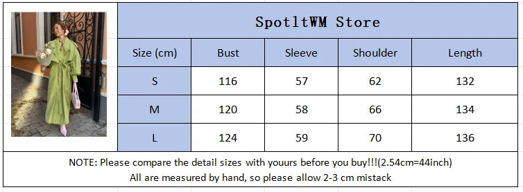 Women Green Lapel Trench Coat Fashion Belted Long Sleeve Loose Outerwear Chic 2025 New Autumn Street Travel Leisure Lady Outwear