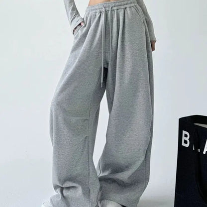 2025 New Harajuku Wide Leg Sweatpants Women Streetwear Baggy Oversize Gray Sports Pants Woman Drawstring Casual Joggers Trousers