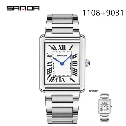 SANDA 9031/1108 Luxury Couple Quartz Watches for Men & Women, Waterproof Sport Casual Watch, Scratch Resistant Leather Strap