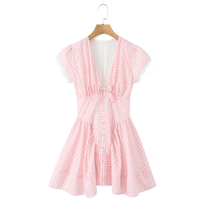 YENKYE Sweet Cute White Mini Dress For Pretty Girl Elegant A-line Bow V Neck Summer Dresses Party Robe Vacation Vestidos 2025