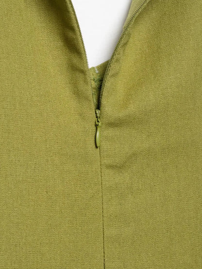 2025 Summer Elegant Dress Women Fashion Solid Square Collar Sleeveless Single Breasted Dress Ladies Vacation Green Spilt Dresses