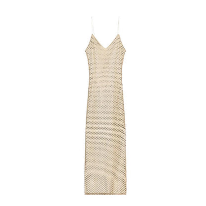 Sexy Diamond Halter Dress Women Shinny Sleeveless Backless V-neck Slim A-line Dresses Female 2026 Spring Summer Party Lady Robes