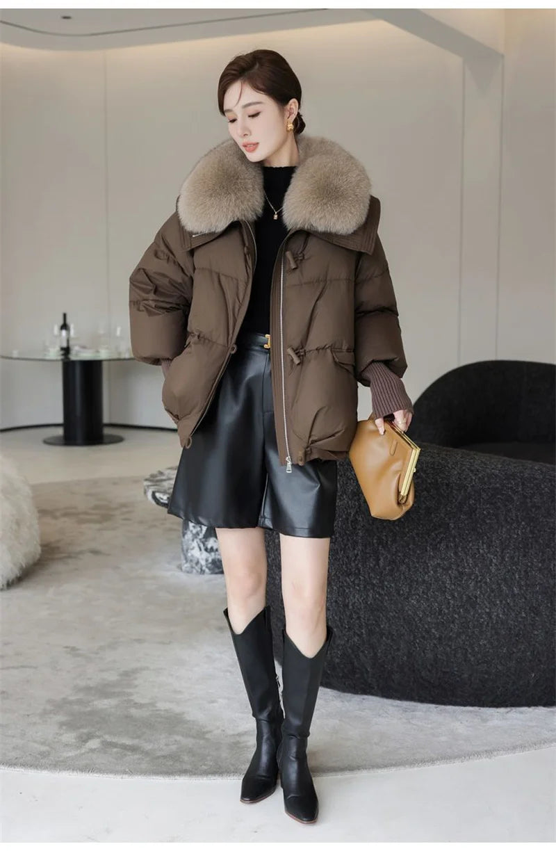 2024 Winter New Short Down Cotton Jacket Women Korean Loose Cotton Jacket Women, Oversized Wool Collar, Thickened Cotton Coat