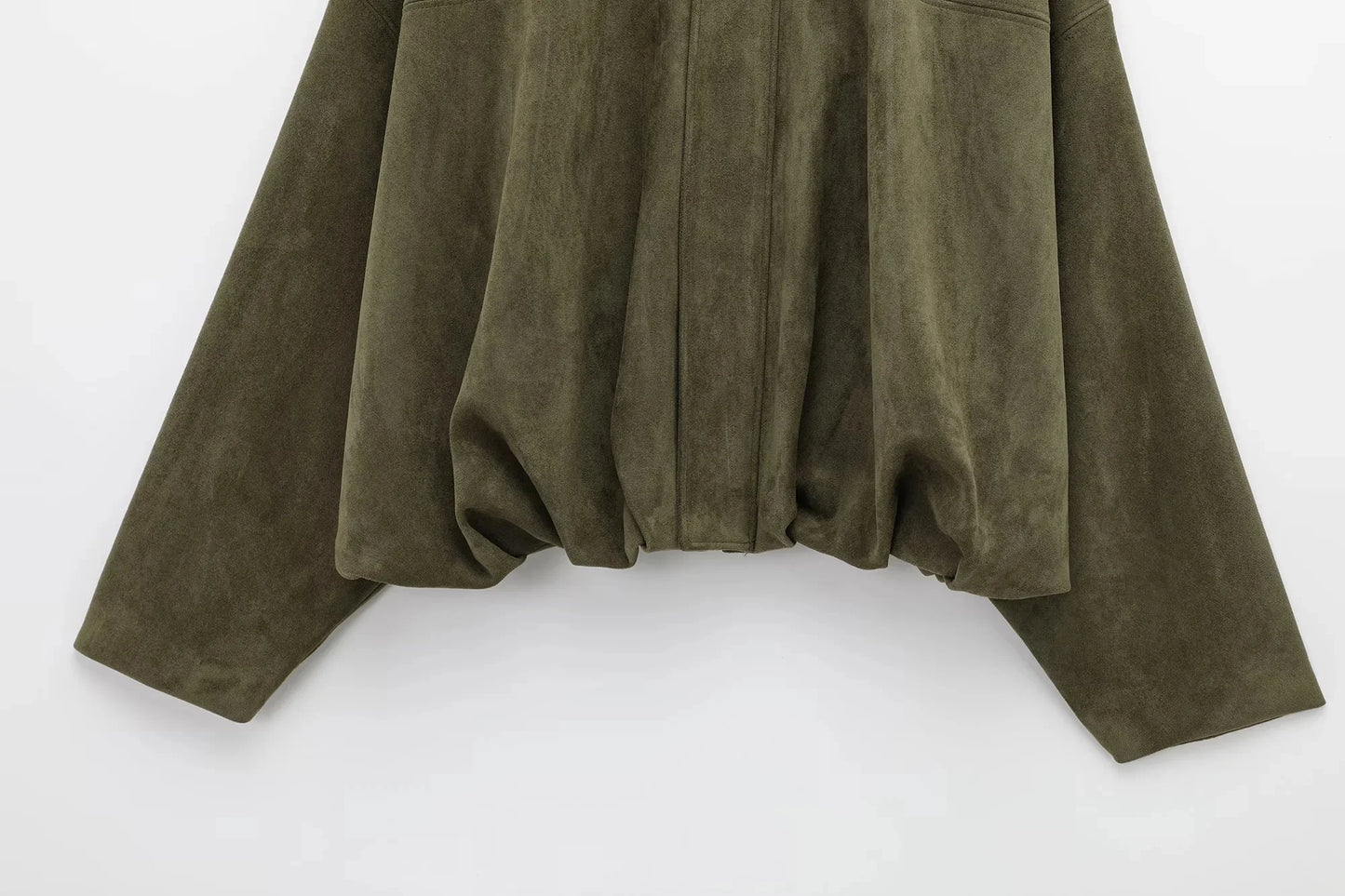 KONDALA Casual Soft Martini Green Bomber Jackets Women Long Lantern Sleeve Oversized Autumn Winter Coats Fashion 2025 Outwears