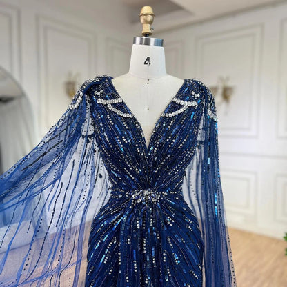 Serene Hill 2025 Turquoise Mermaid Evening Dresses Gowns With Beaded  Cape For Women's Wedding Party LA72168A Customized