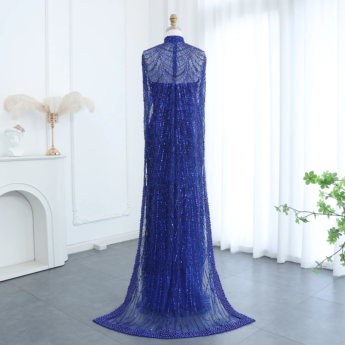 Sharon Said Luxury Pearls Dubai Champagne Evening Dresses with Cape New Arabic Women Mermaid Wedding Party Prom Dress SS369