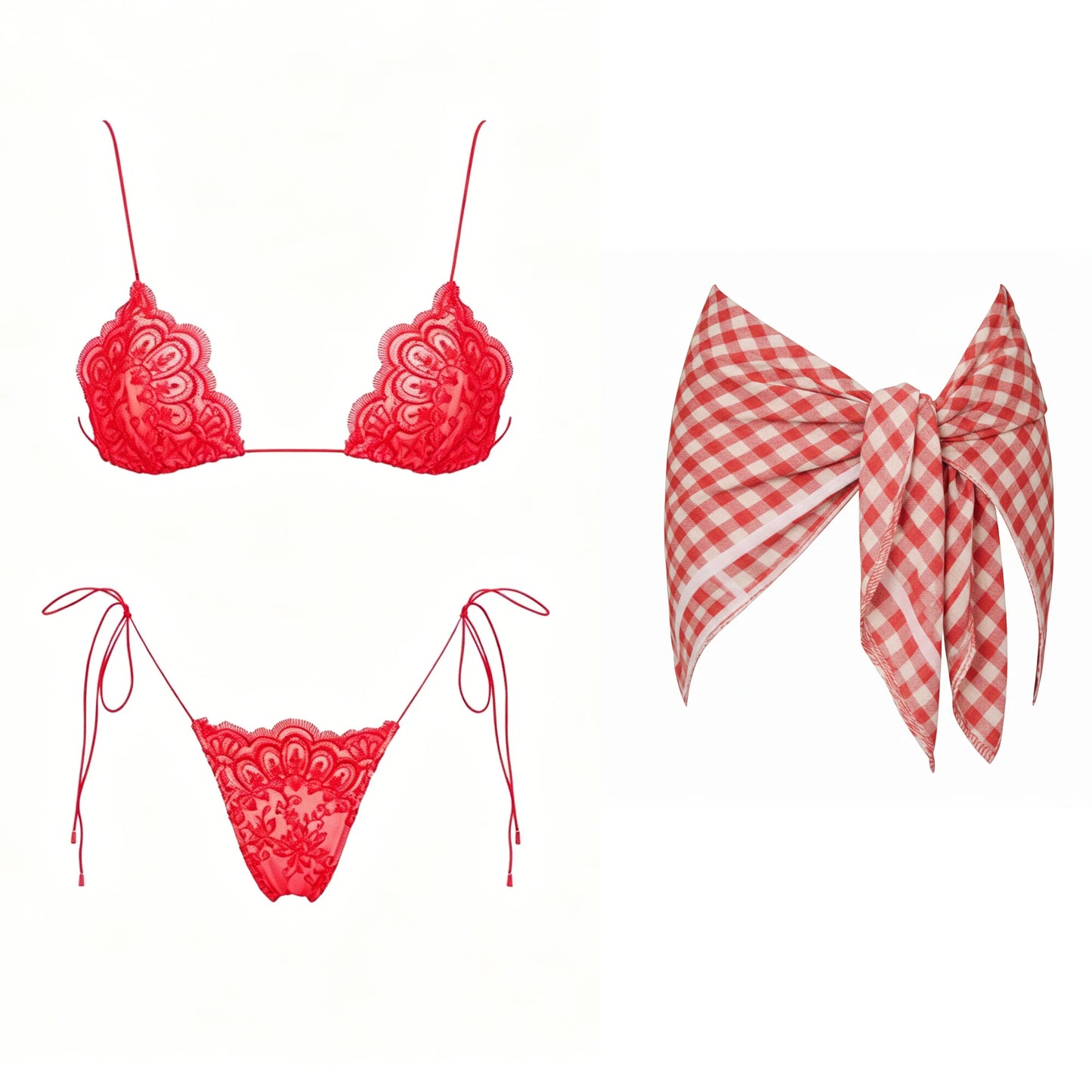 Mesh Bikini with Pants Swimsuit Brazilan Bikini Set Swimwear for Women Lace Halter Shirring 3 Pcs Bathing Suits Summer Female