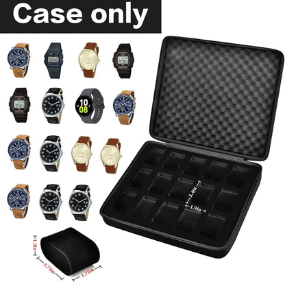 15 Slots Watch Box /Men Watch Display Storage Case Fits All Wristwatches and Smart Watches Up To 42mm Watch Case